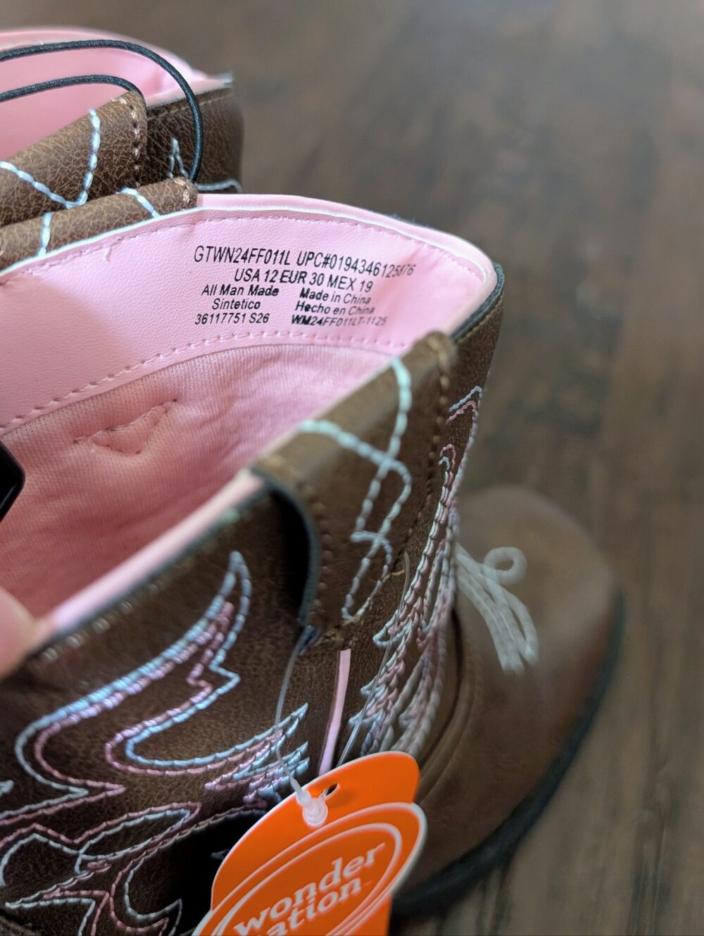 Little Girls Brown Western Cowgirl Boots with Pink/White Stitching - Size 12 - Picture 9 of 11